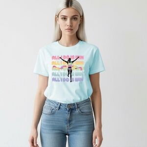 Women Light blue Graphic T Shirt Short Sleeves All I Do Is Win NWT